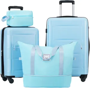 2 Piece Lightweight Expandable Luggage Set with Spinner Wheels, ABS Suitcase, Light Blue, 20inch   24inch
