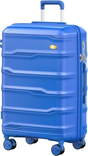 24 Inch Luggage with Spinner Wheels, Hard Shell Suitcase, Lightweight PP Luggages with TSA Lock, Checked-Medium Suitcases 24-Inch, Blue