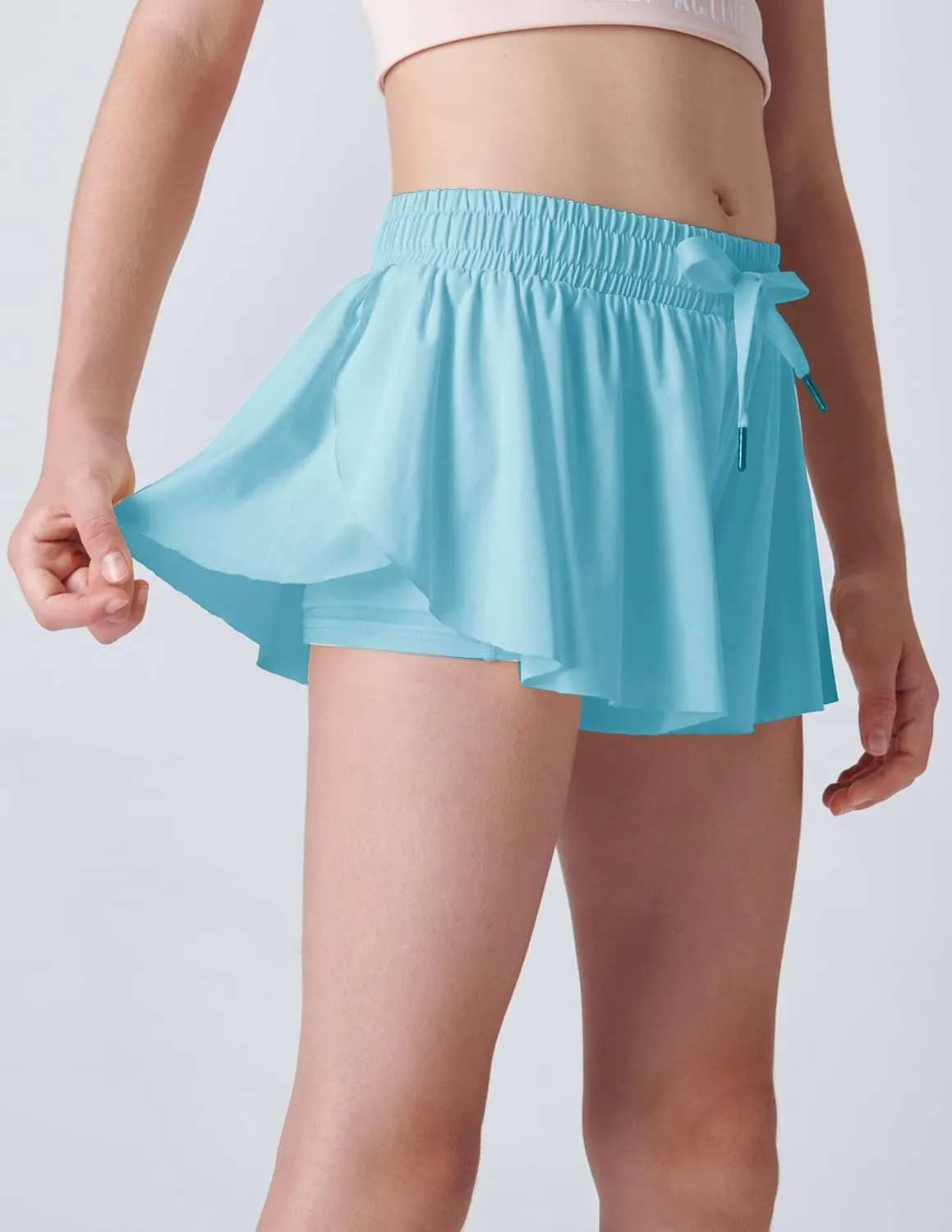 3 Pack Girls Flowy Shorts with Spandex Liner 2-in-1 Youth Butterfly Skirts for Fitness, Running, Sports