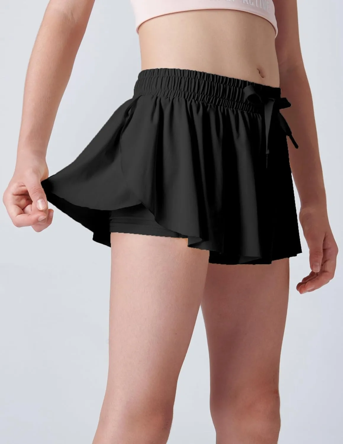 3 Pack Girls Flowy Shorts with Spandex Liner 2-in-1 Youth Butterfly Skirts for Fitness, Running, Sports