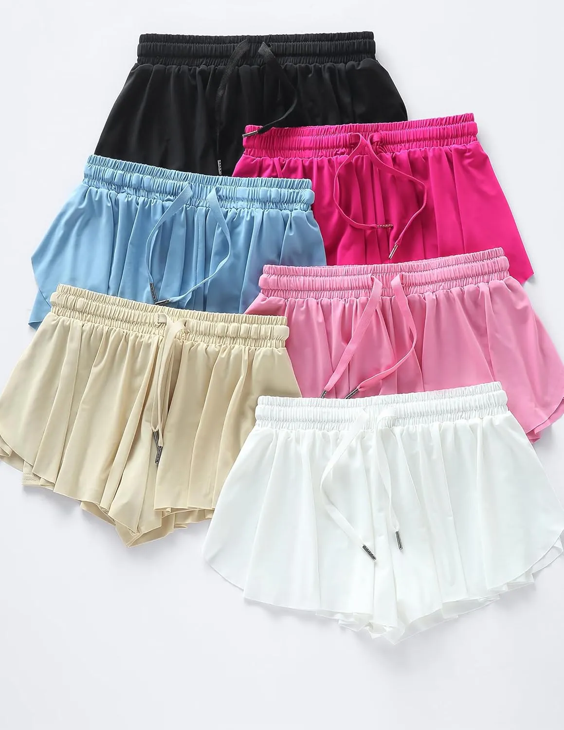 3 Pack Girls Flowy Shorts with Spandex Liner 2-in-1 Youth Butterfly Skirts for Fitness, Running, Sports