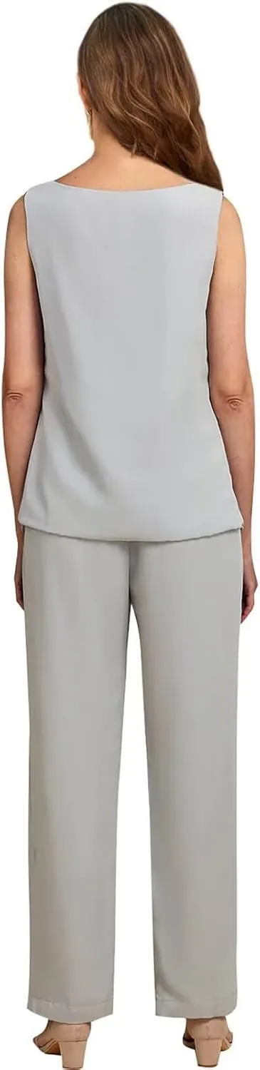 3 Pieces Mother of The Bride Pant Suits with Jacket for Wedding 3/4 Long Sleeve Chiffon Formal Evening Outfits