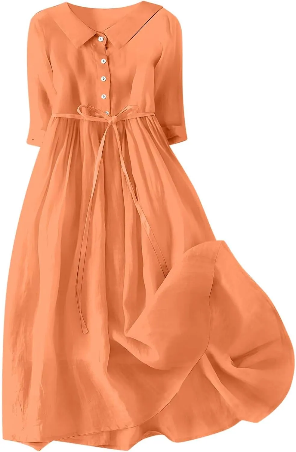 3/4 Sleeve Cotton Dresses for Women Casual Summer Button Down Floral Dress Beach Vacation Dresses Ruffle Floral