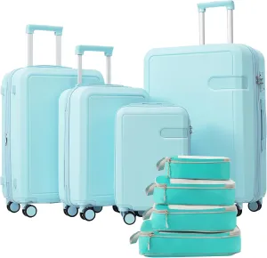 4 Piece Luggage Set for Travel, Lightweight with Compression Packing Cubes, Expandable Spinner Wheels, Including 16IN-28IN Sizes, Light Blue