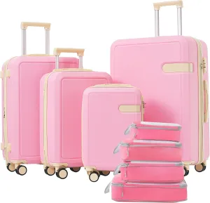 4 Piece Luggage Set with Compression Packing Cubes, Featherweight ABS Material, Expandable Spinner Wheels, Pink