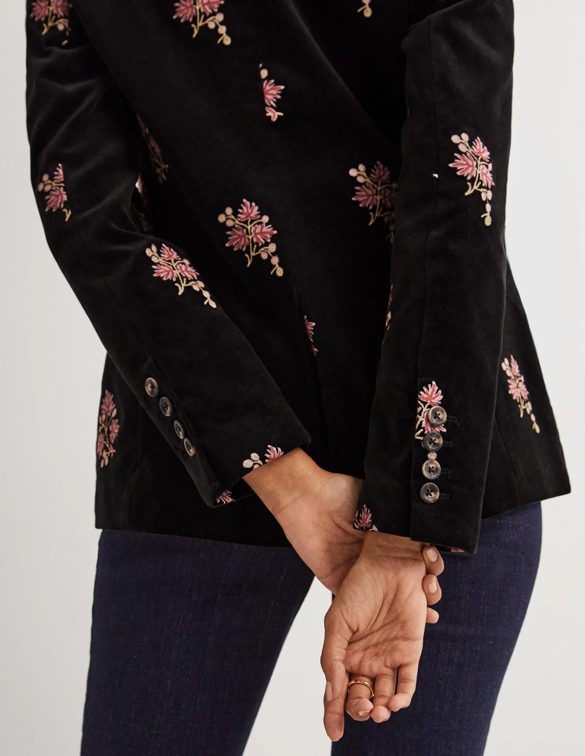 70s Tailored Blazer-Black, Embroidered