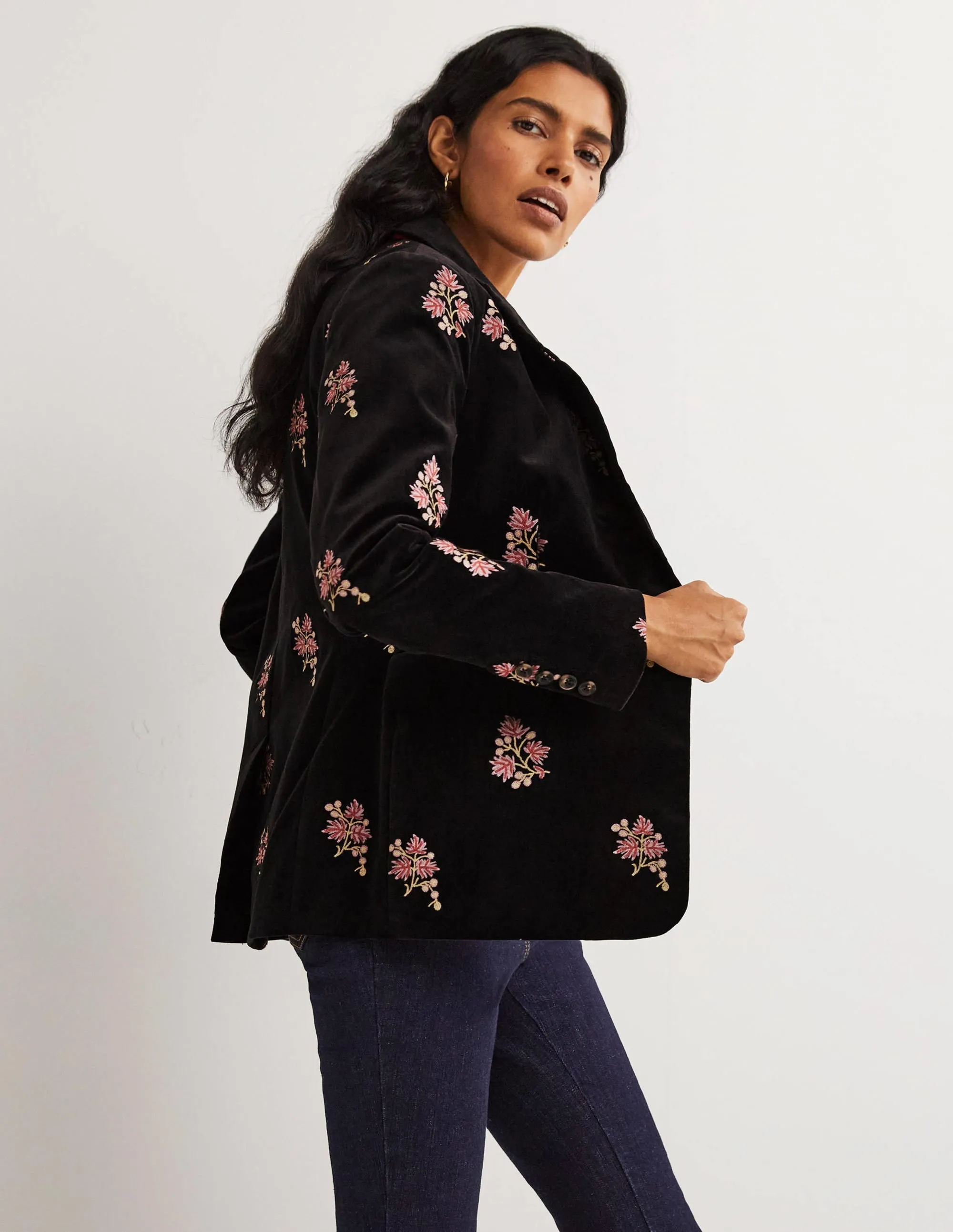 70s Tailored Blazer-Black, Embroidered