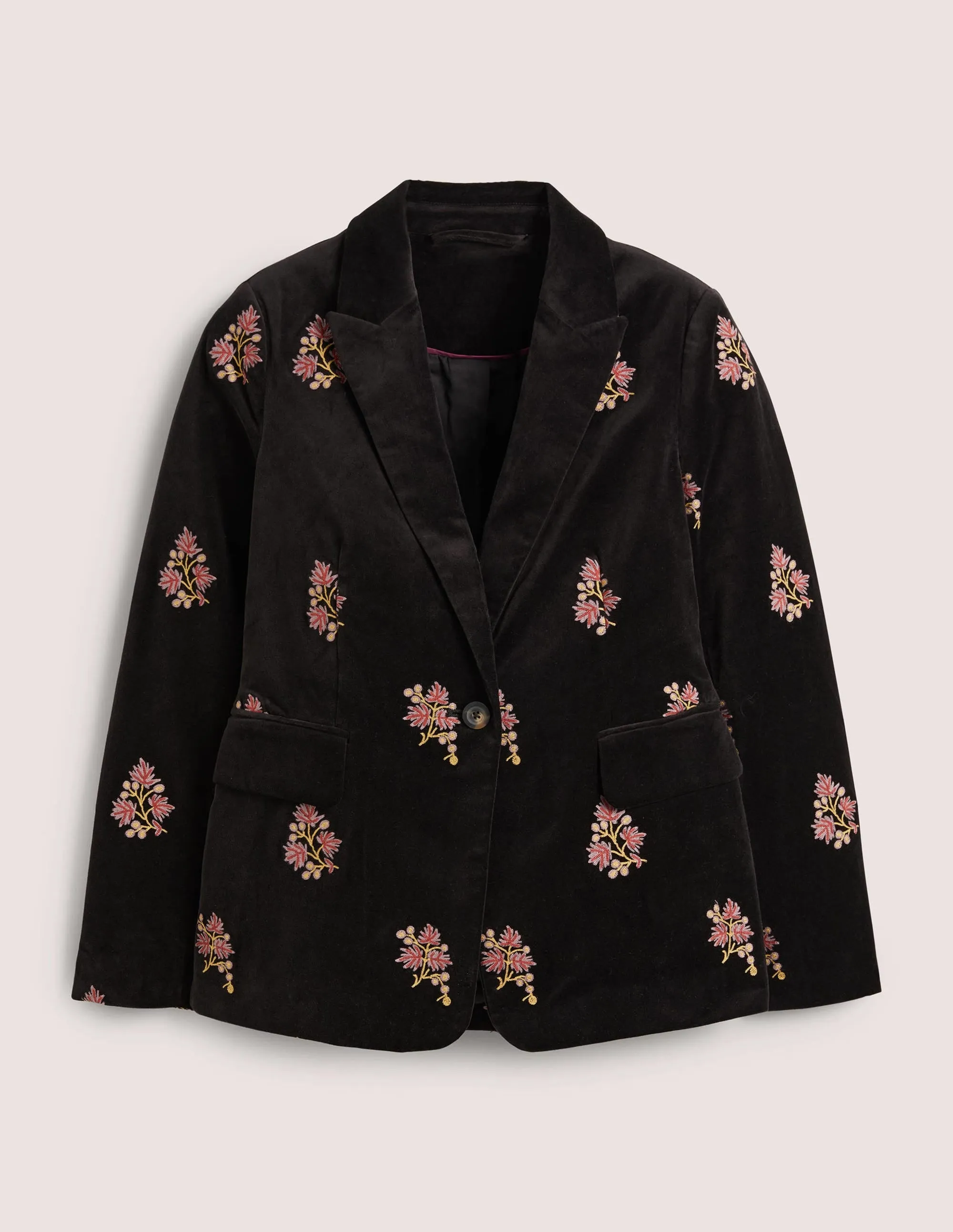 70s Tailored Blazer-Black, Embroidered