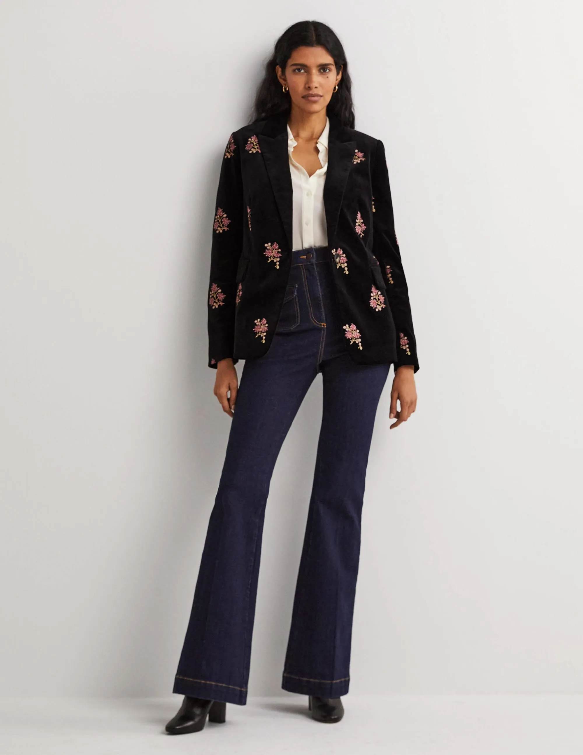 70s Tailored Blazer-Black, Embroidered