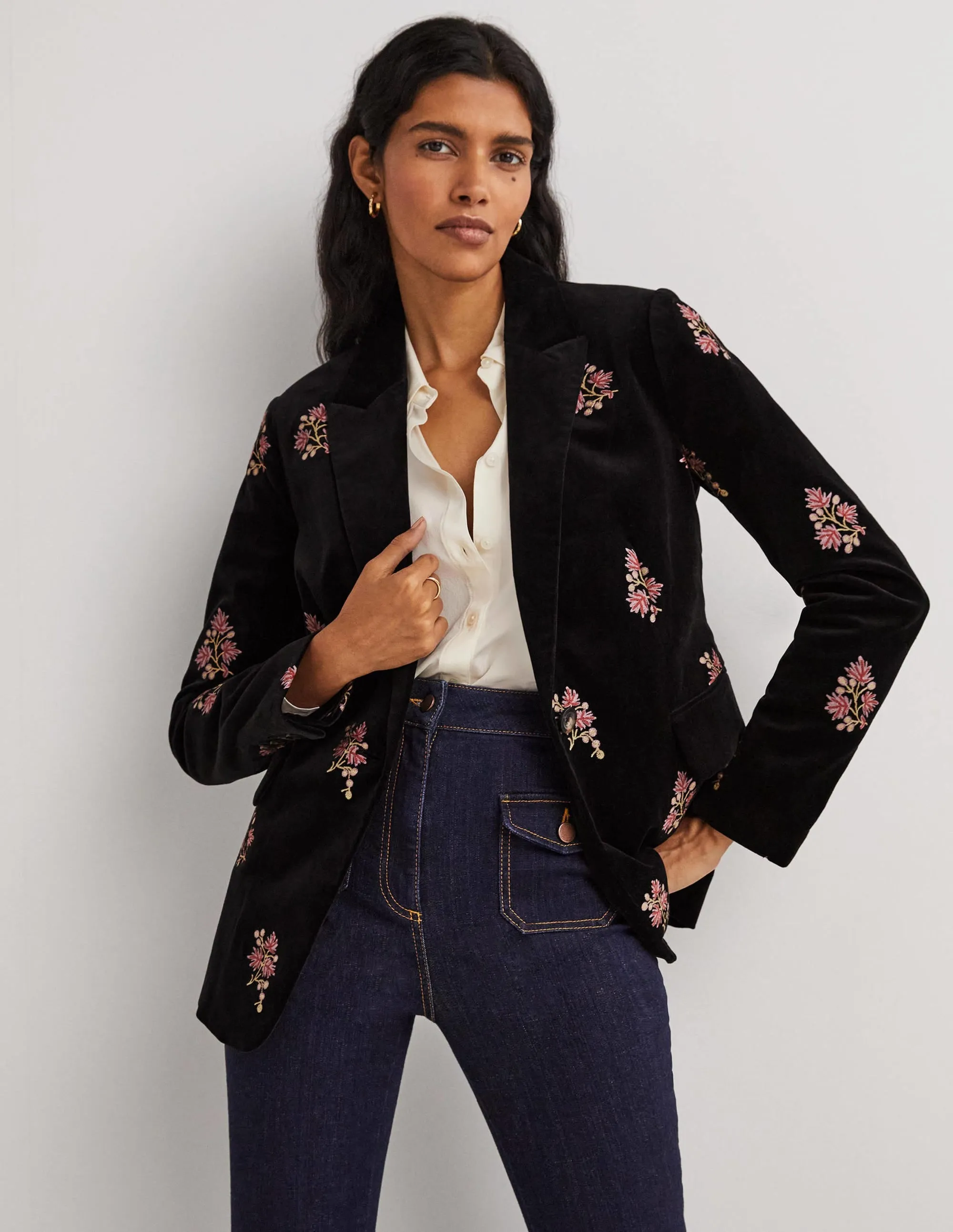 70s Tailored Blazer-Black, Embroidered