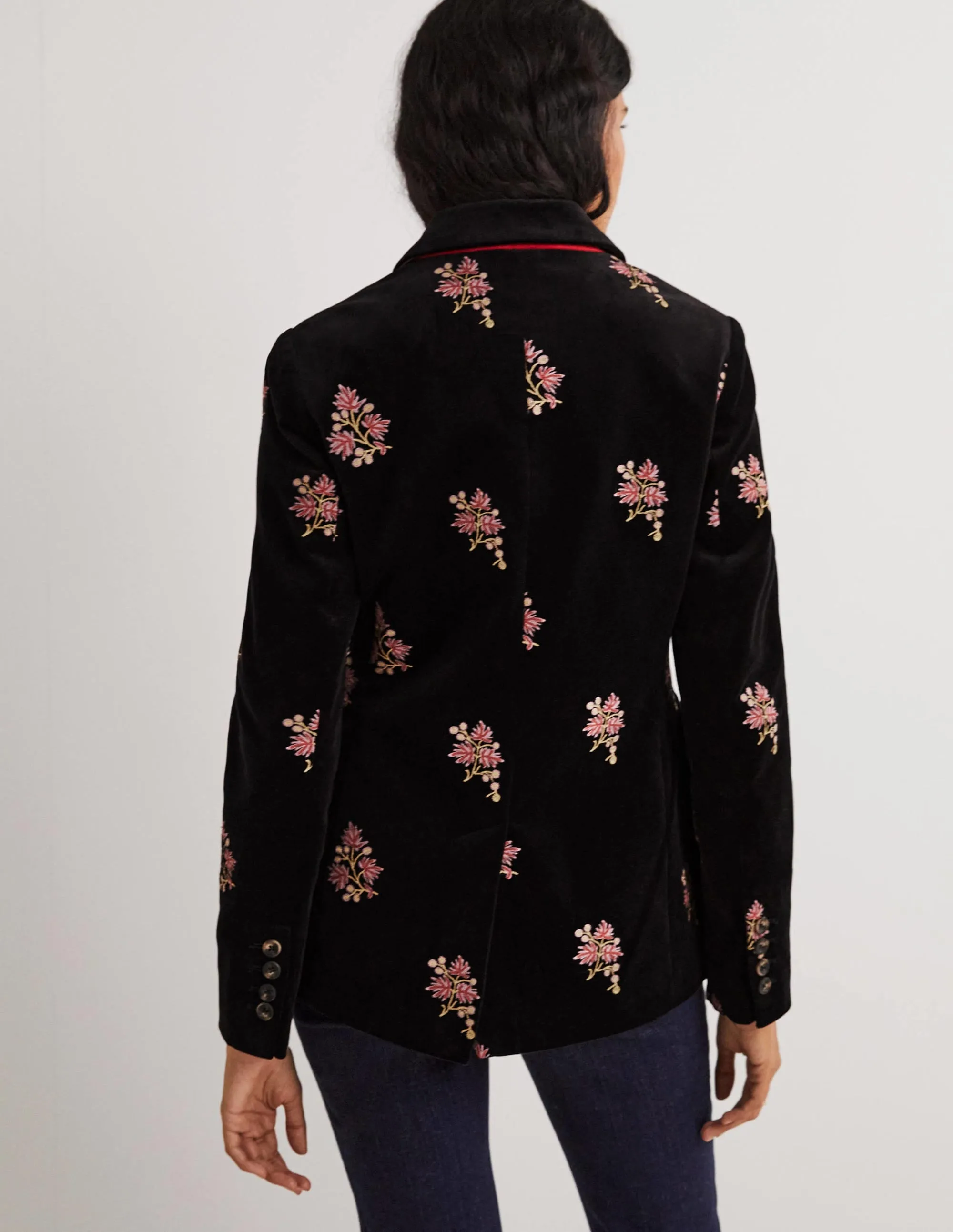 70s Tailored Blazer-Black, Embroidered
