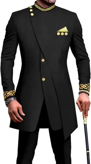 African Suits for Men Slim Fit Embroidery Blazer and Pants Set Business Dress Suit Party Wedding Evening