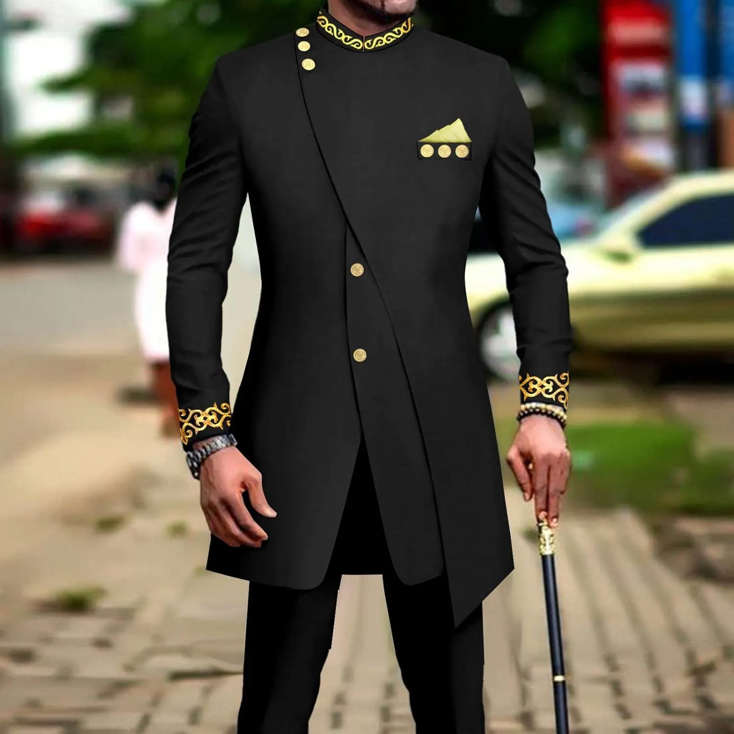 African Suits for Men Slim Fit Embroidery Blazer and Pants Set Business Dress Suit Party Wedding Evening