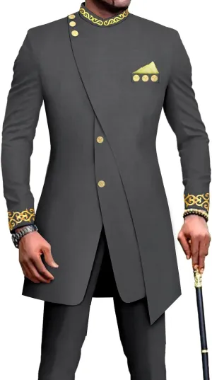 African Suits for Men Slim Fit Embroidery Blazer and Pants Set Business Dress Suit Party Wedding Evening