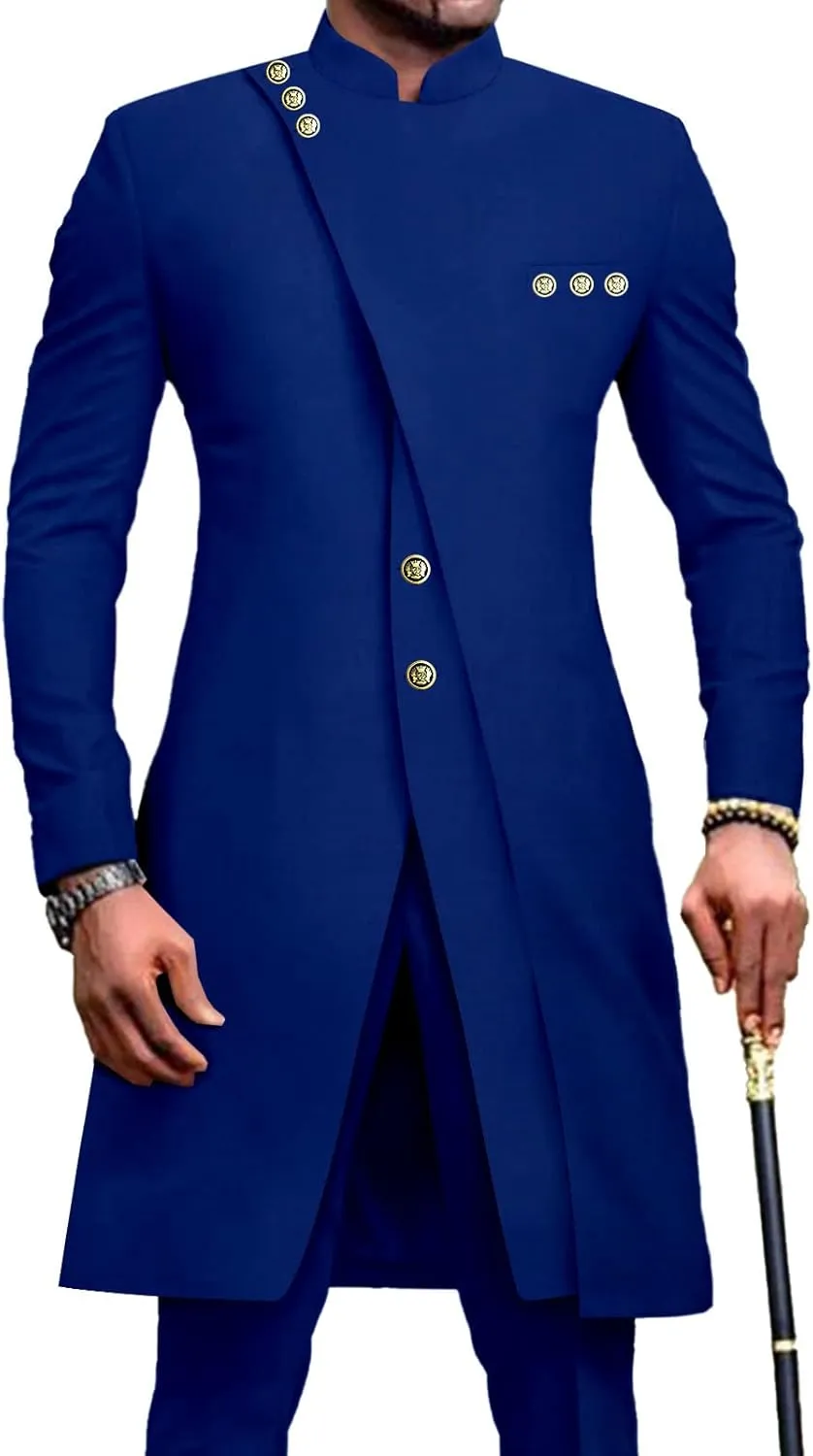 African Suits for Men Slim Fit Single Breasted Blazer and Pants Set Business Dress Suit Party Wedding Evening