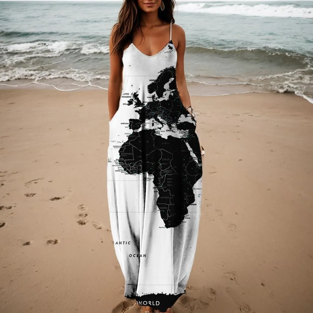 Akivide Plus Size African Print Dresses for Women Summer Casual Loose Sleeveless Sundresses Maxi Dresses with Pockets