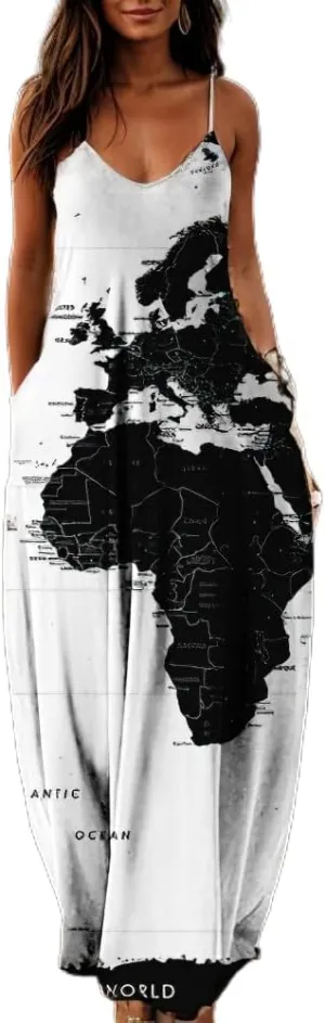 Akivide Plus Size African Print Dresses for Women Summer Casual Loose Sleeveless Sundresses Maxi Dresses with Pockets