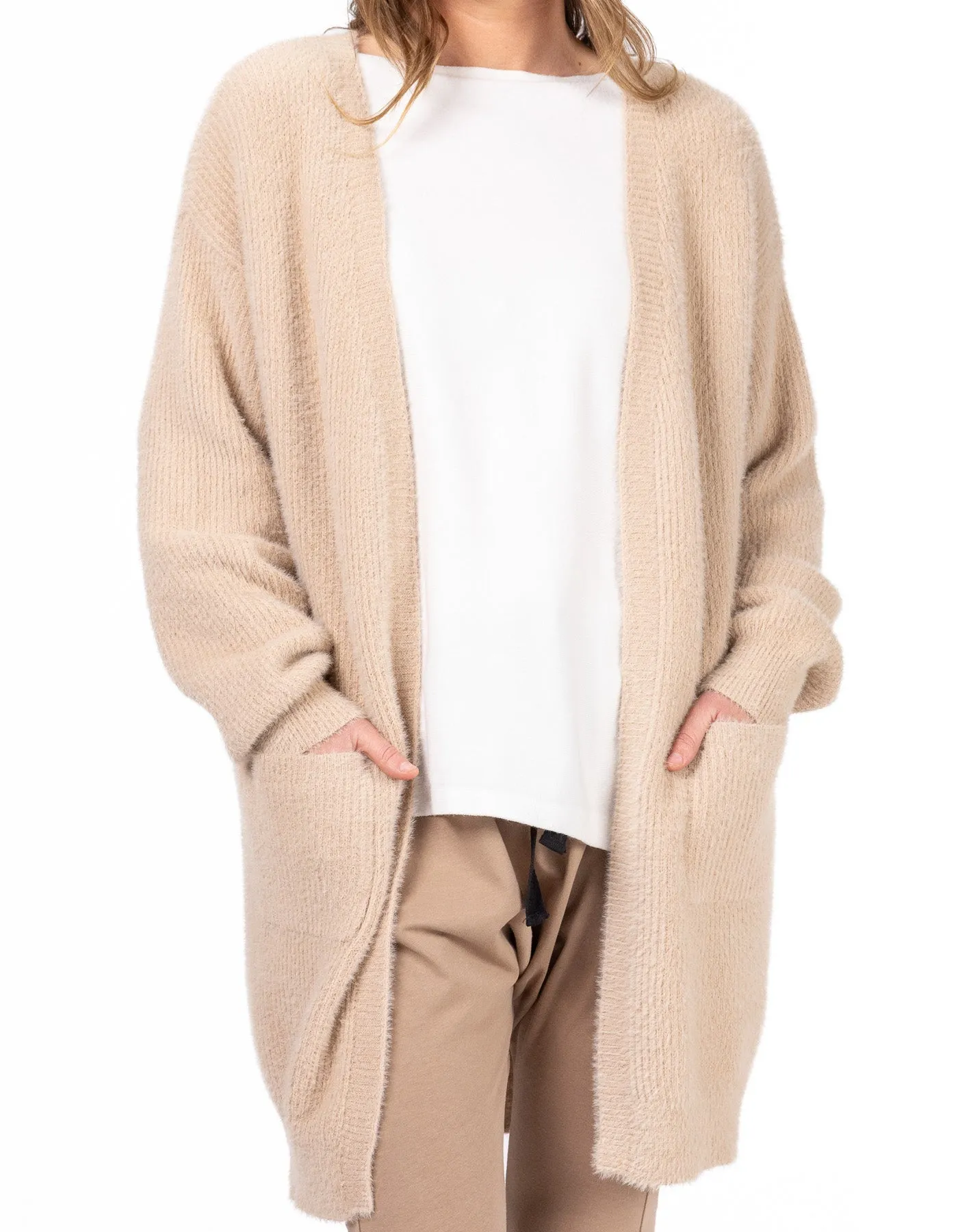 Alice Edge to Edge Brushed Knit Cardigan in Beige