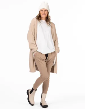 Alice Edge to Edge Brushed Knit Cardigan in Beige