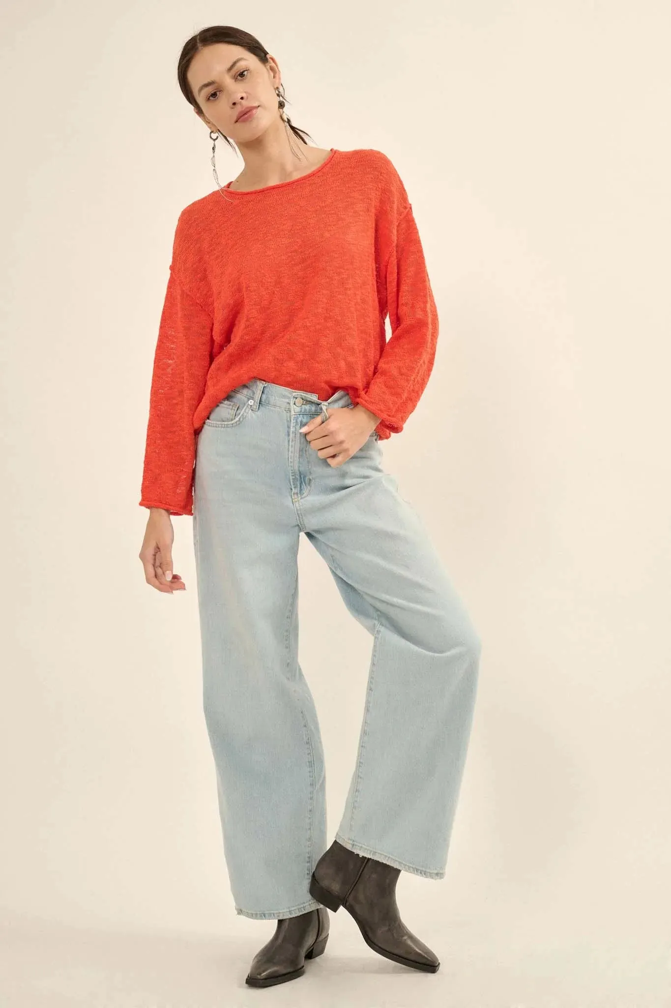 All the Feels Burnout Knit Roll-Neck Sweater