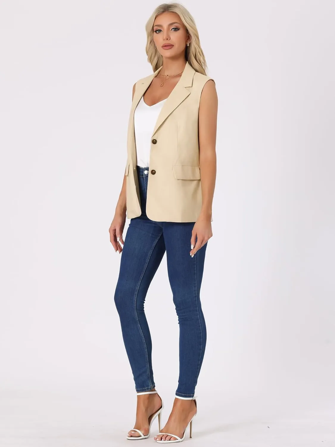 Allegra K Casual Sleeveless Blazer Vest for Women's Spring Summer Cotton Linen Work Office Suit Vest Jacket