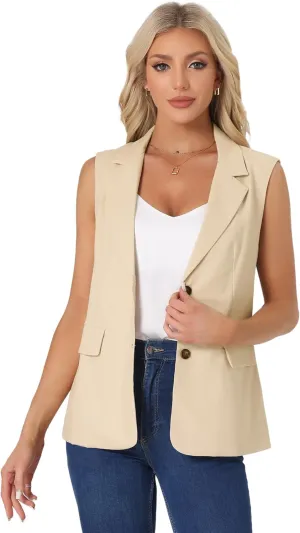 Allegra K Casual Sleeveless Blazer Vest for Women's Spring Summer Cotton Linen Work Office Suit Vest Jacket