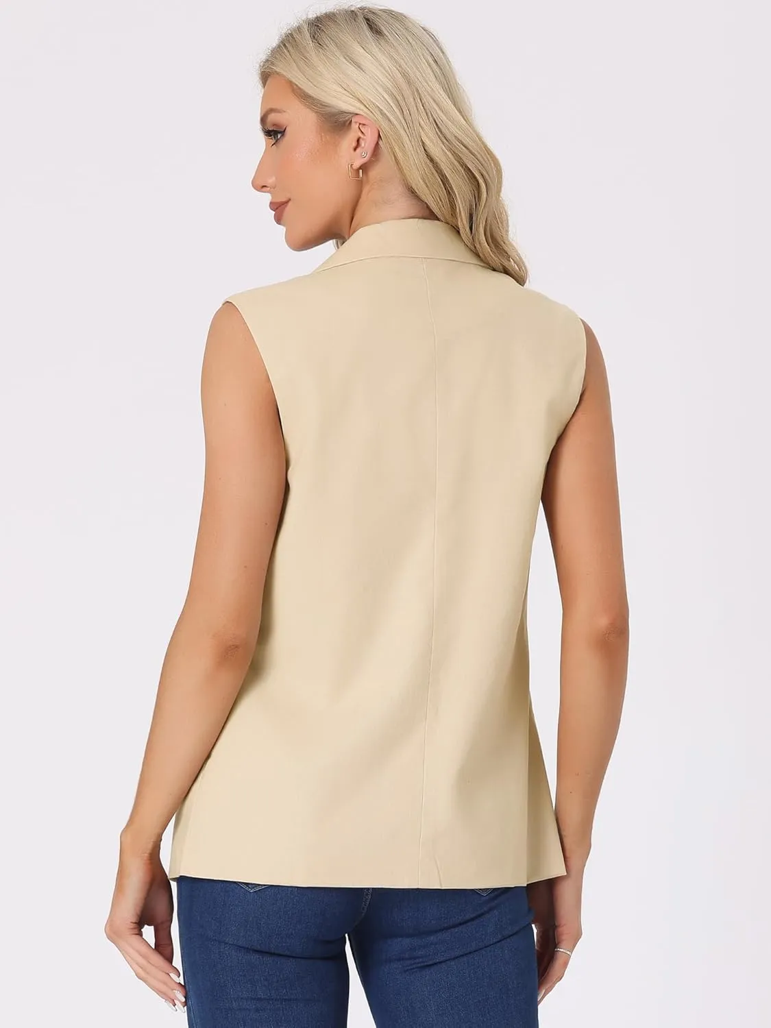 Allegra K Casual Sleeveless Blazer Vest for Women's Spring Summer Cotton Linen Work Office Suit Vest Jacket