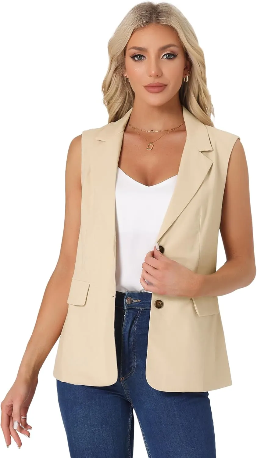 Allegra K Casual Sleeveless Blazer Vest for Women's Spring Summer Cotton Linen Work Office Suit Vest Jacket