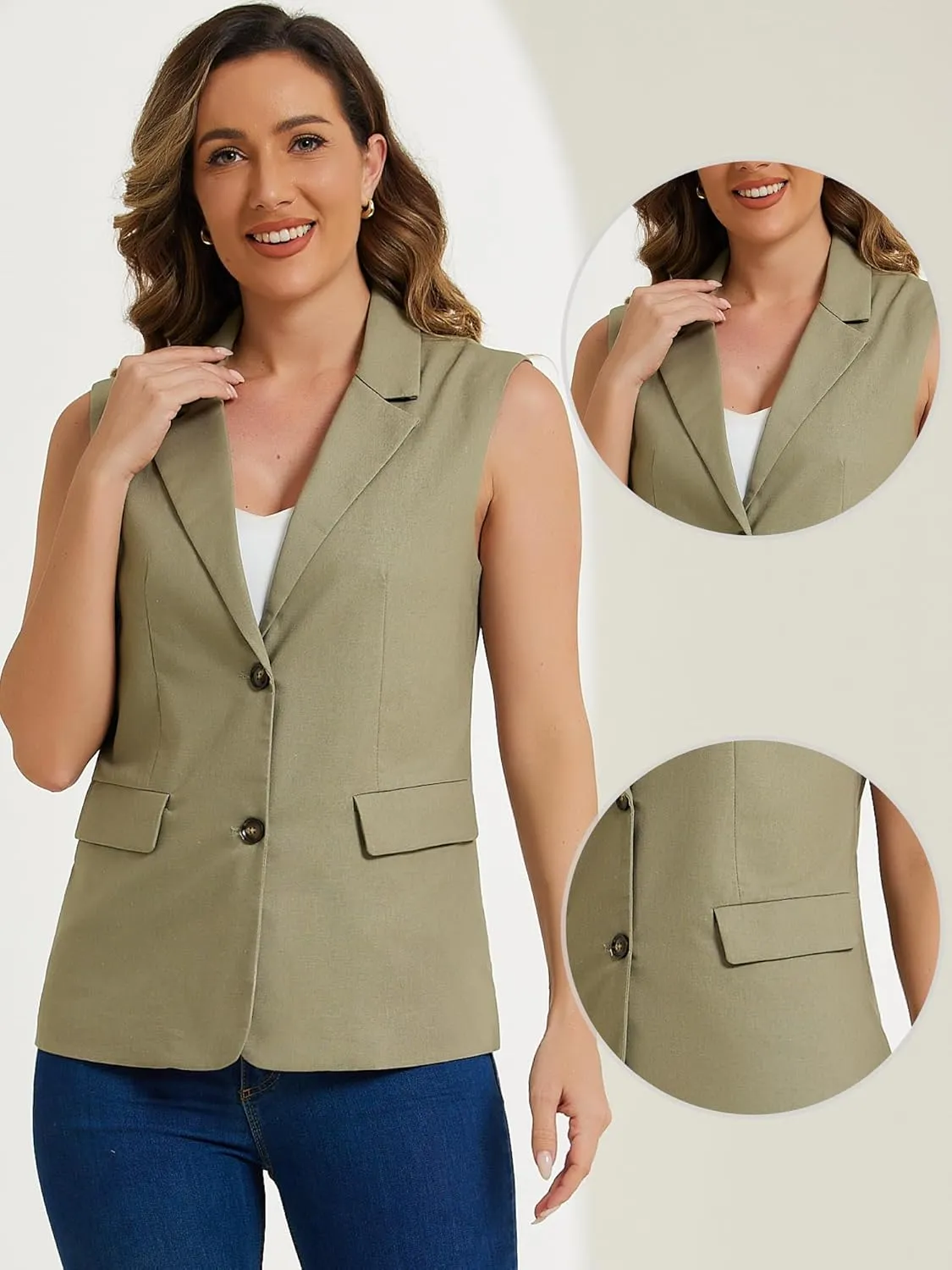 Allegra K Casual Sleeveless Blazer Vest for Women's Spring Summer Cotton Linen Work Office Suit Vest Jacket
