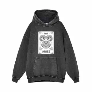Aries Tarot Card Horoscope Vintage Washed Hoodie