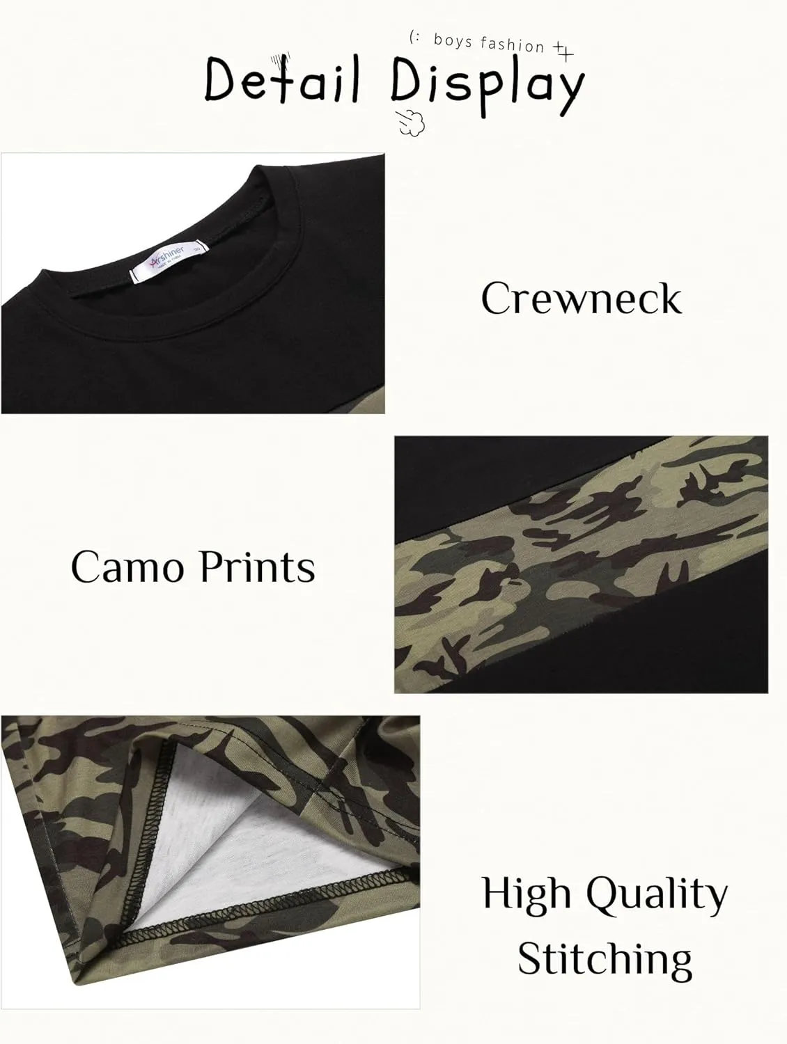 Arshiner Boys' 2-Piece Cotton Outfit Color Block T-Shirt and Shorts Set Casual Summer Clothes for Kids 6-14 Years