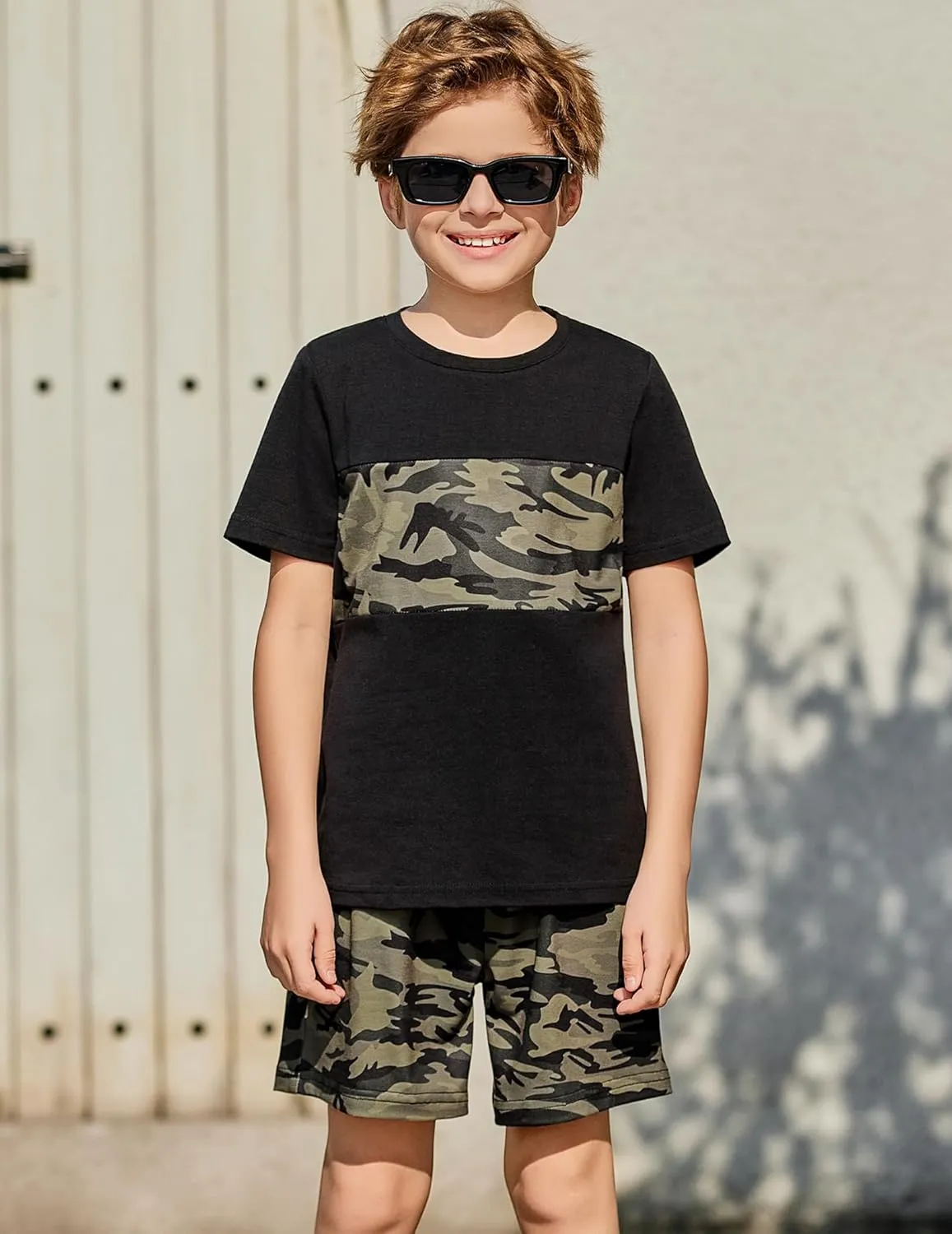 Arshiner Boys' 2-Piece Cotton Outfit Color Block T-Shirt and Shorts Set Casual Summer Clothes for Kids 6-14 Years