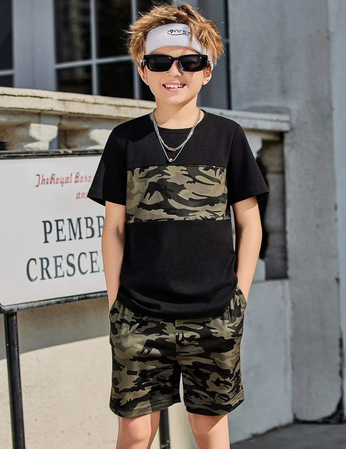 Arshiner Boys' 2-Piece Cotton Outfit Color Block T-Shirt and Shorts Set Casual Summer Clothes for Kids 6-14 Years