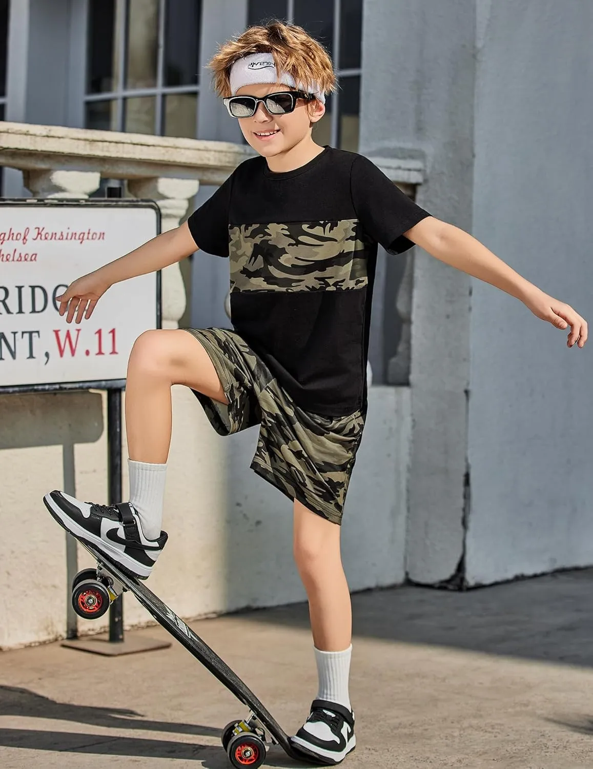 Arshiner Boys' 2-Piece Cotton Outfit Color Block T-Shirt and Shorts Set Casual Summer Clothes for Kids 6-14 Years