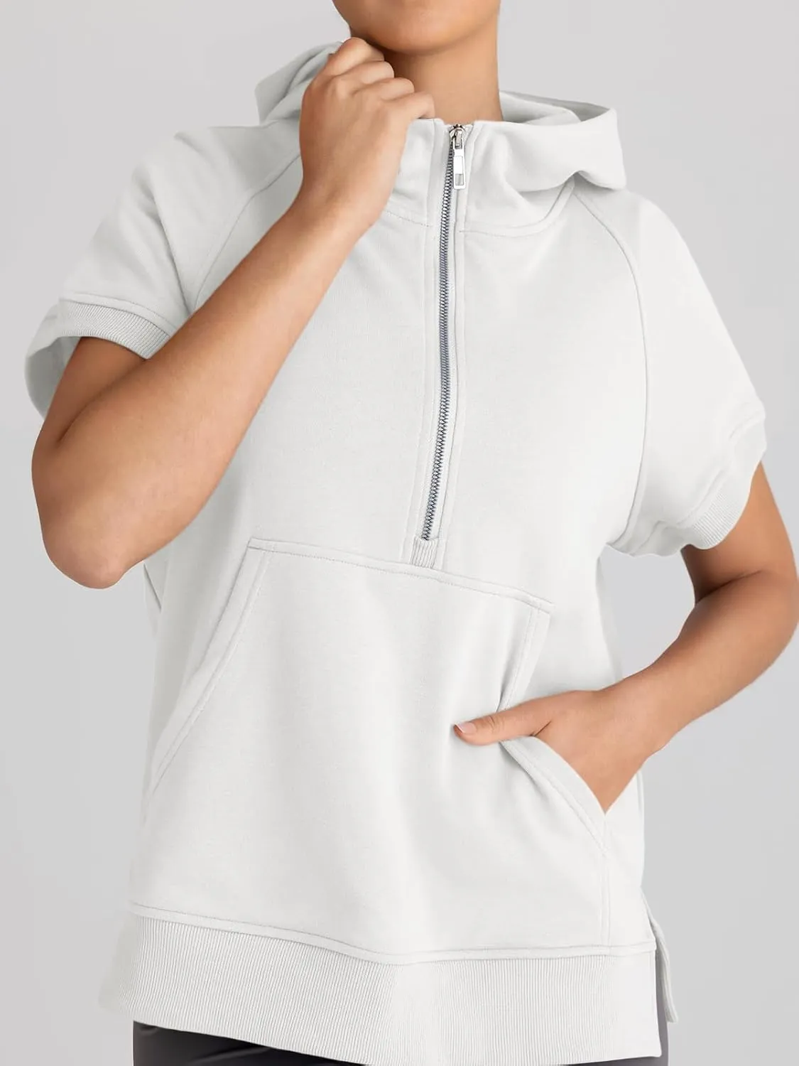 AUTOMET Oversized Hoodies for Women Short Sleeve Half zip Sweatshirt Fleece Loose Fit Pullover 2025 Fall Fashion Outfits