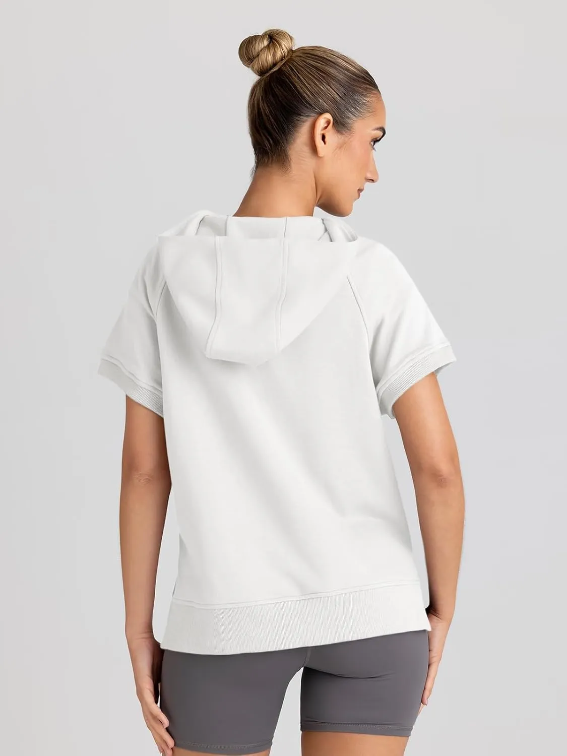 AUTOMET Oversized Hoodies for Women Short Sleeve Half zip Sweatshirt Fleece Loose Fit Pullover 2025 Fall Fashion Outfits