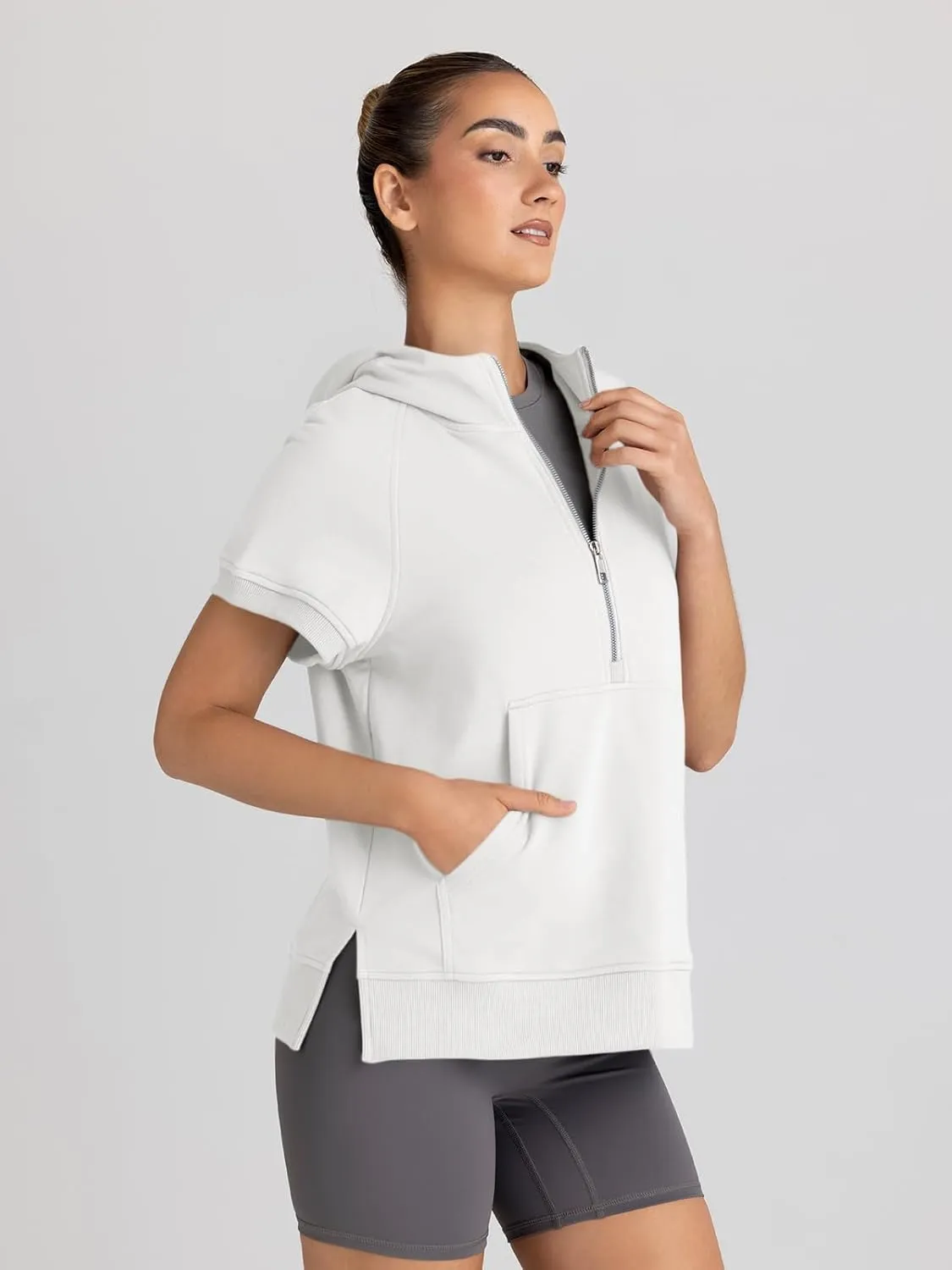 AUTOMET Oversized Hoodies for Women Short Sleeve Half zip Sweatshirt Fleece Loose Fit Pullover 2025 Fall Fashion Outfits