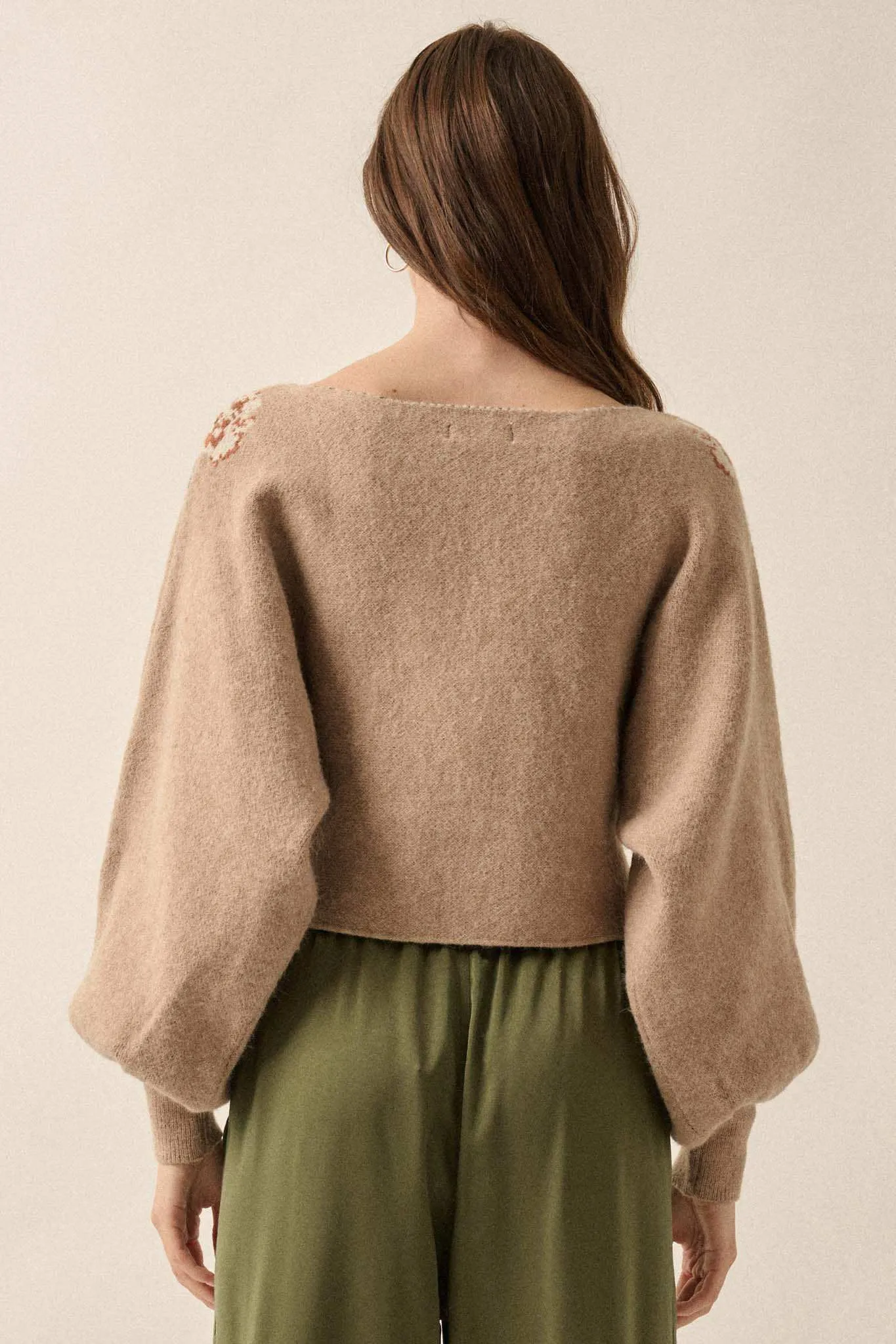 Autumn Blooms Floral Knit Boat Neck Sweater