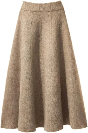 Autumn Knitted Pleated Skirt, Women Midi Elastic High Waist A-Line Sweater Skirt, Winter Black Wool Long Mom Skirt