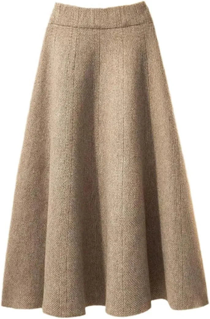 Autumn Knitted Pleated Skirt, Women Midi Elastic High Waist A-Line Sweater Skirt, Winter Black Wool Long Mom Skirt