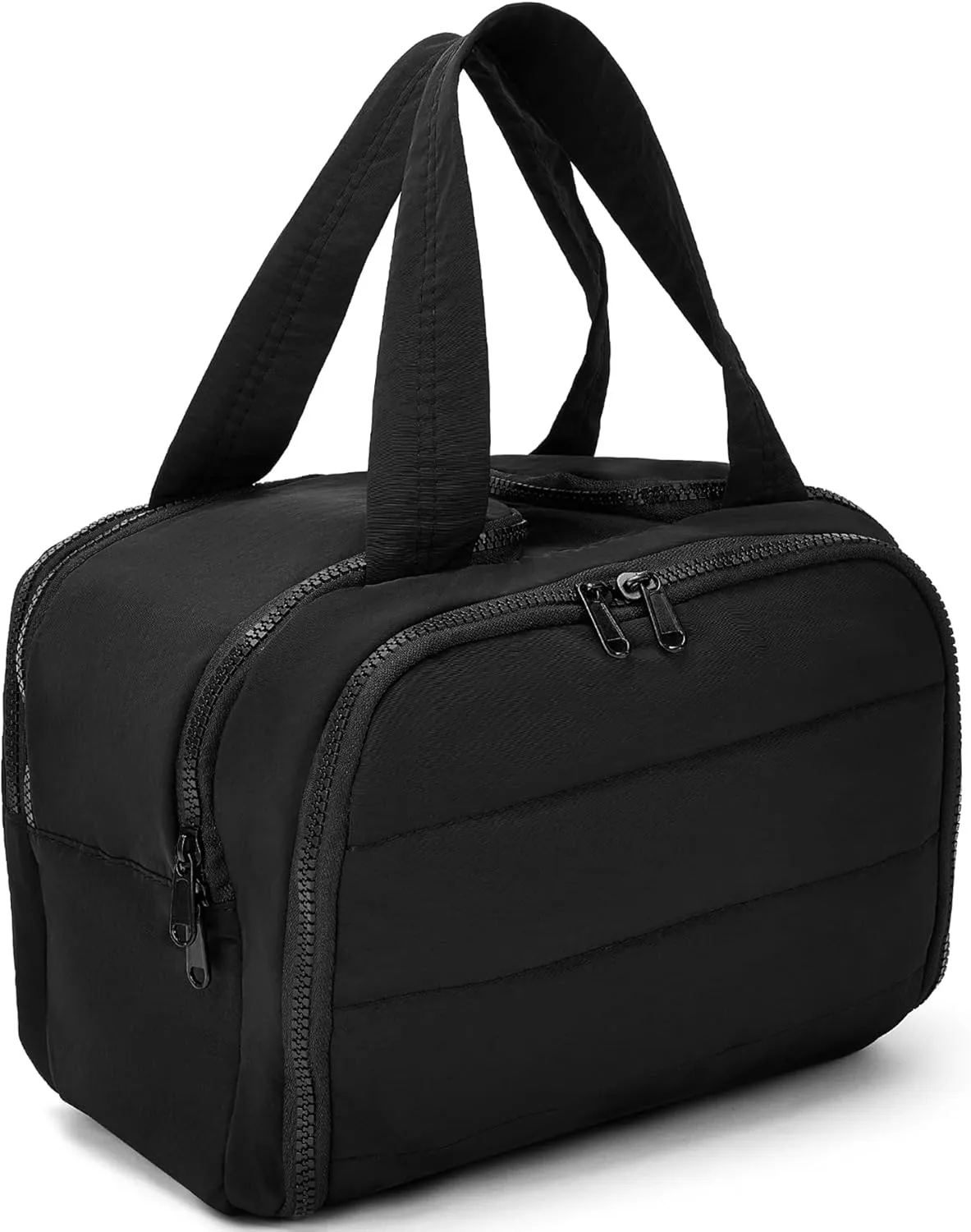 Azooken Travel Toiletry Bag,Large Casual Wide-open Travel Bag for Women,Puffy Cosmetic Makeup Bag Organizer with Handle for Accessories,Essentials,Toiletries-Black