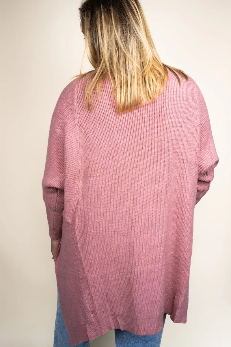 Be Clever Sweater Weather Knit Pocket Cardigan, Mauve