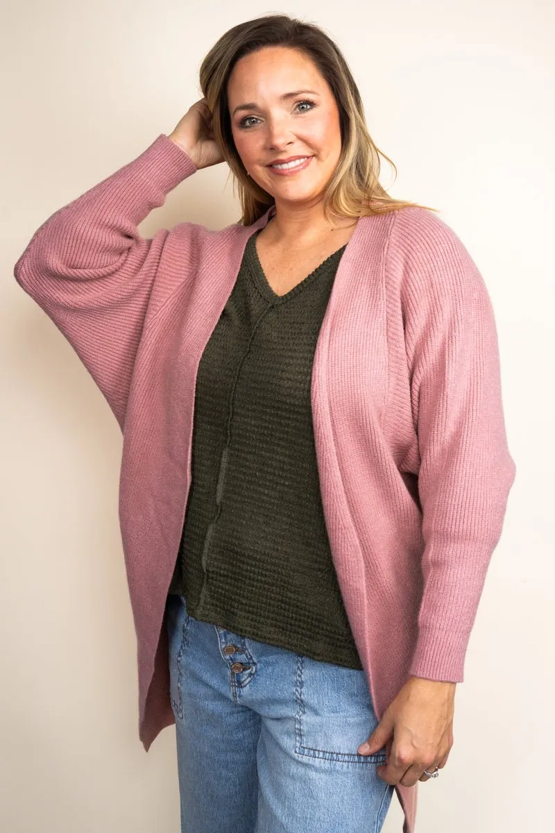 Be Clever Sweater Weather Knit Pocket Cardigan, Mauve