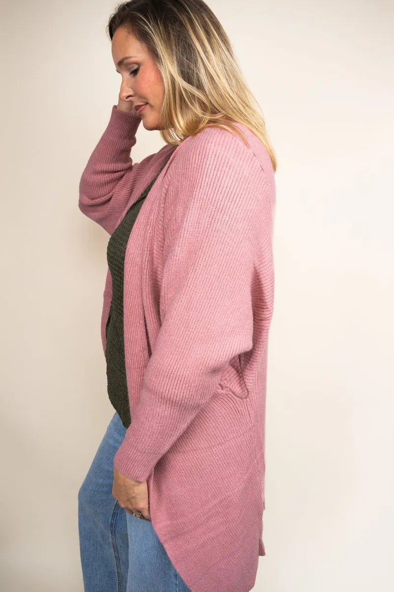 Be Clever Sweater Weather Knit Pocket Cardigan, Mauve
