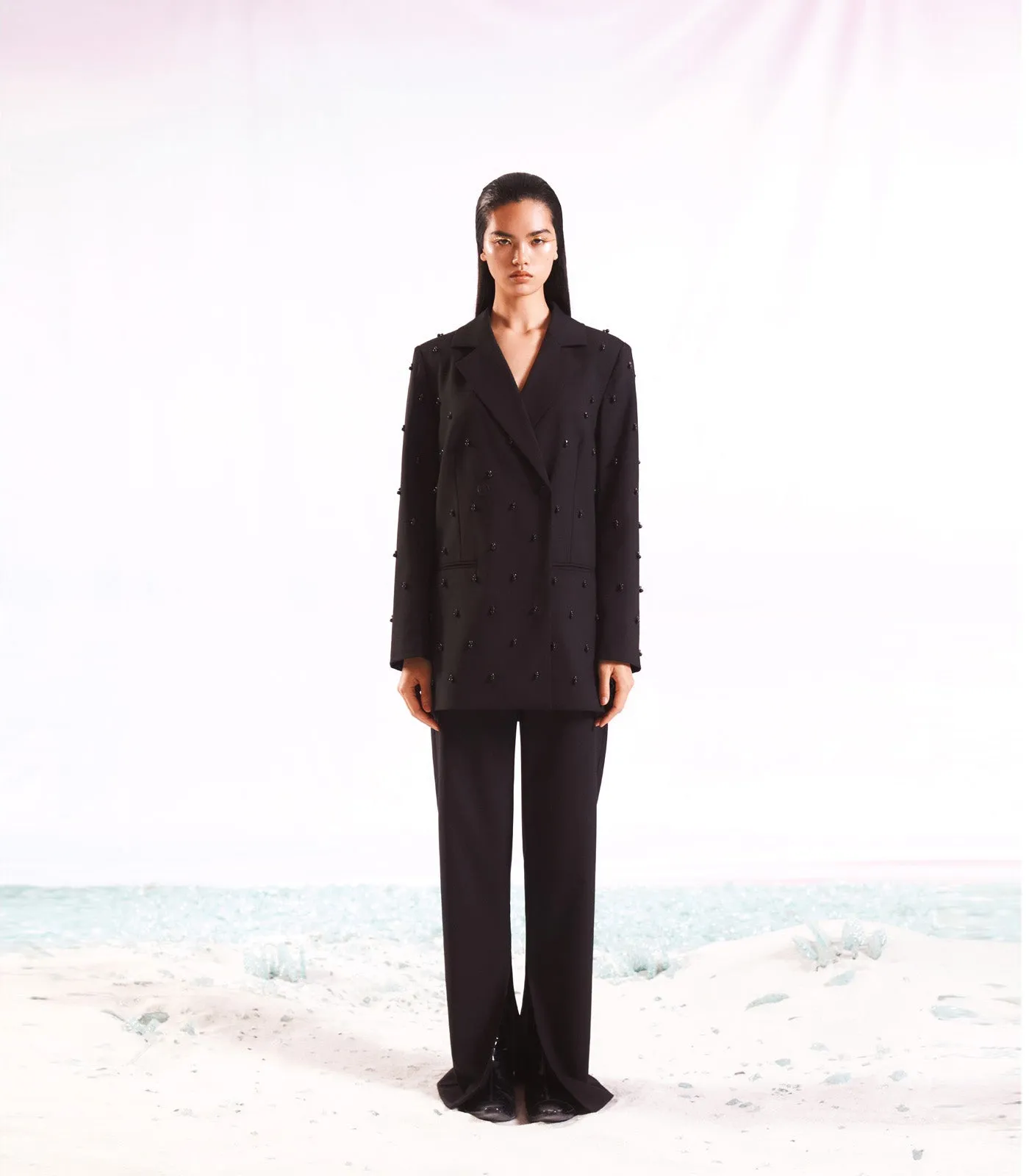 Beaded embroidered wool blazer