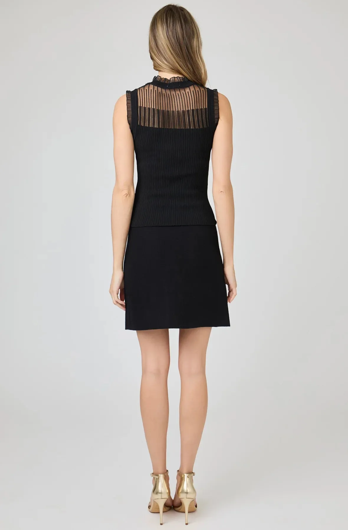 Black Knit Mini Skirt Button Front Pocket