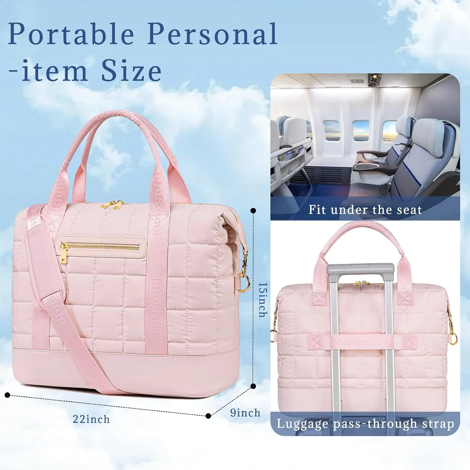 BLUBOON Travel Tote Bags with Zipper Ladies Canvas Bag Weekender Overnight Bag for Women Carry on Duffel Bag Trolley Sleeve