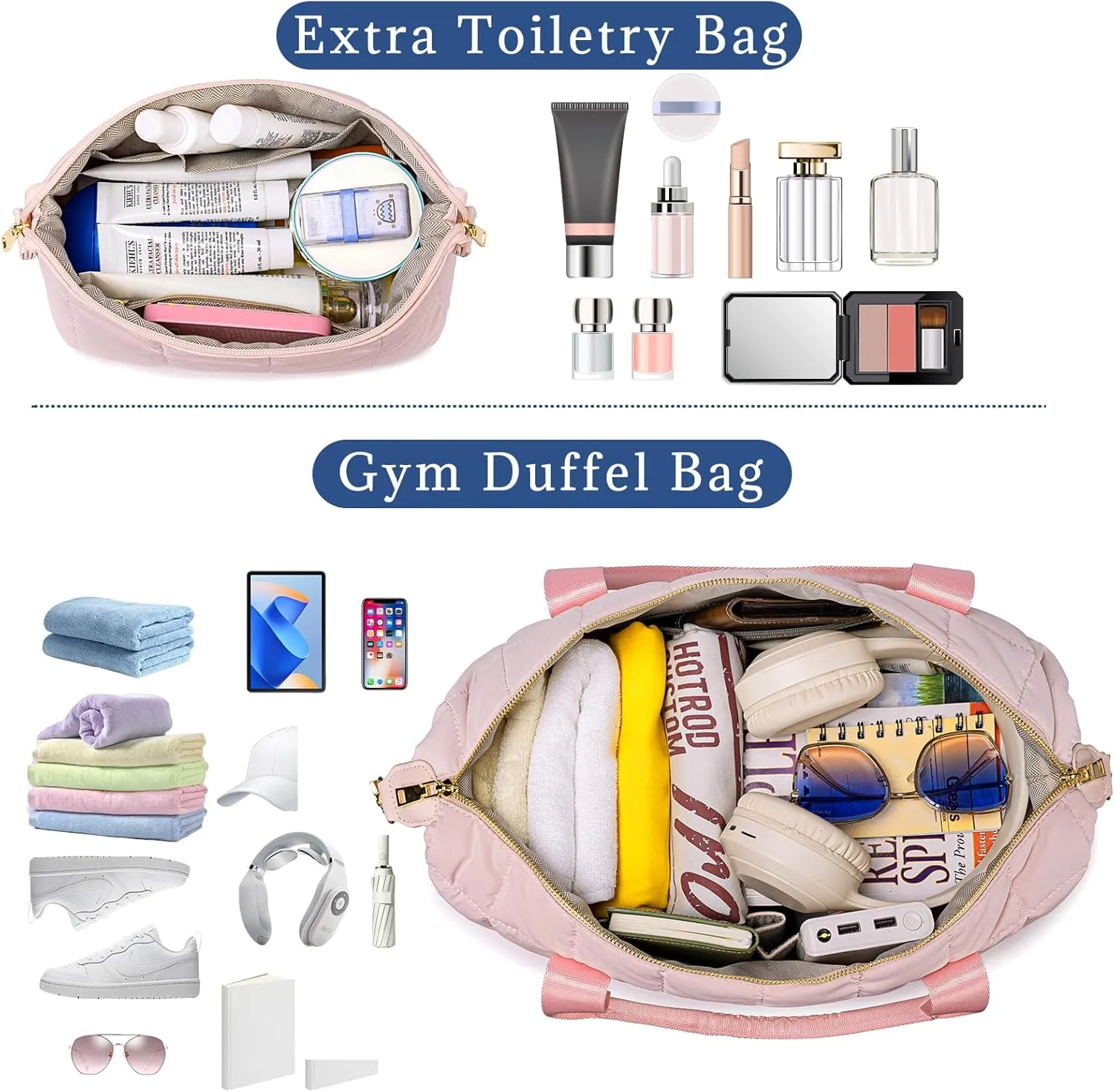 BLUBOON Travel Tote Bags with Zipper Ladies Canvas Bag Weekender Overnight Bag for Women Carry on Duffel Bag Trolley Sleeve