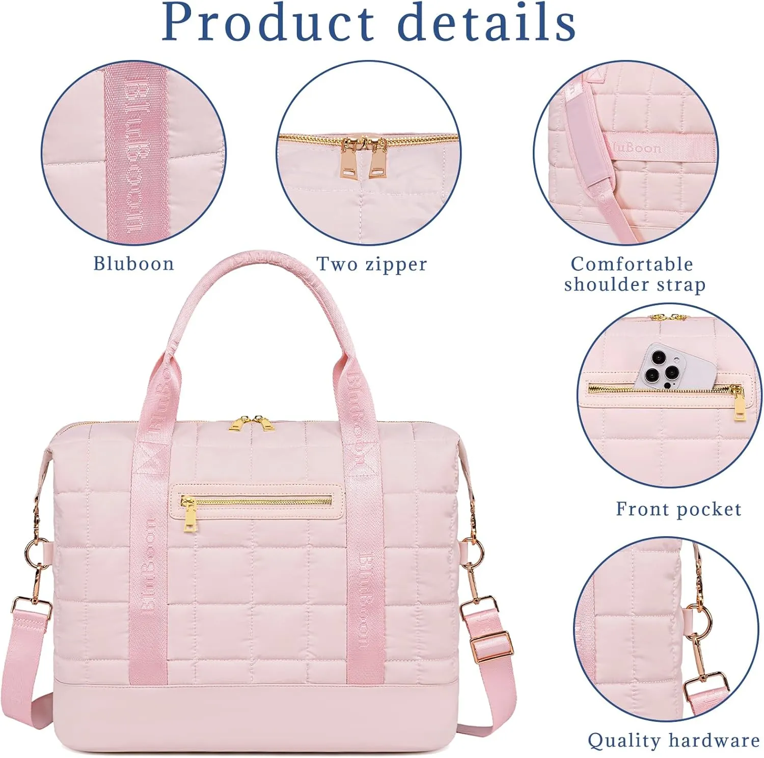 BLUBOON Travel Tote Bags with Zipper Ladies Canvas Bag Weekender Overnight Bag for Women Carry on Duffel Bag Trolley Sleeve