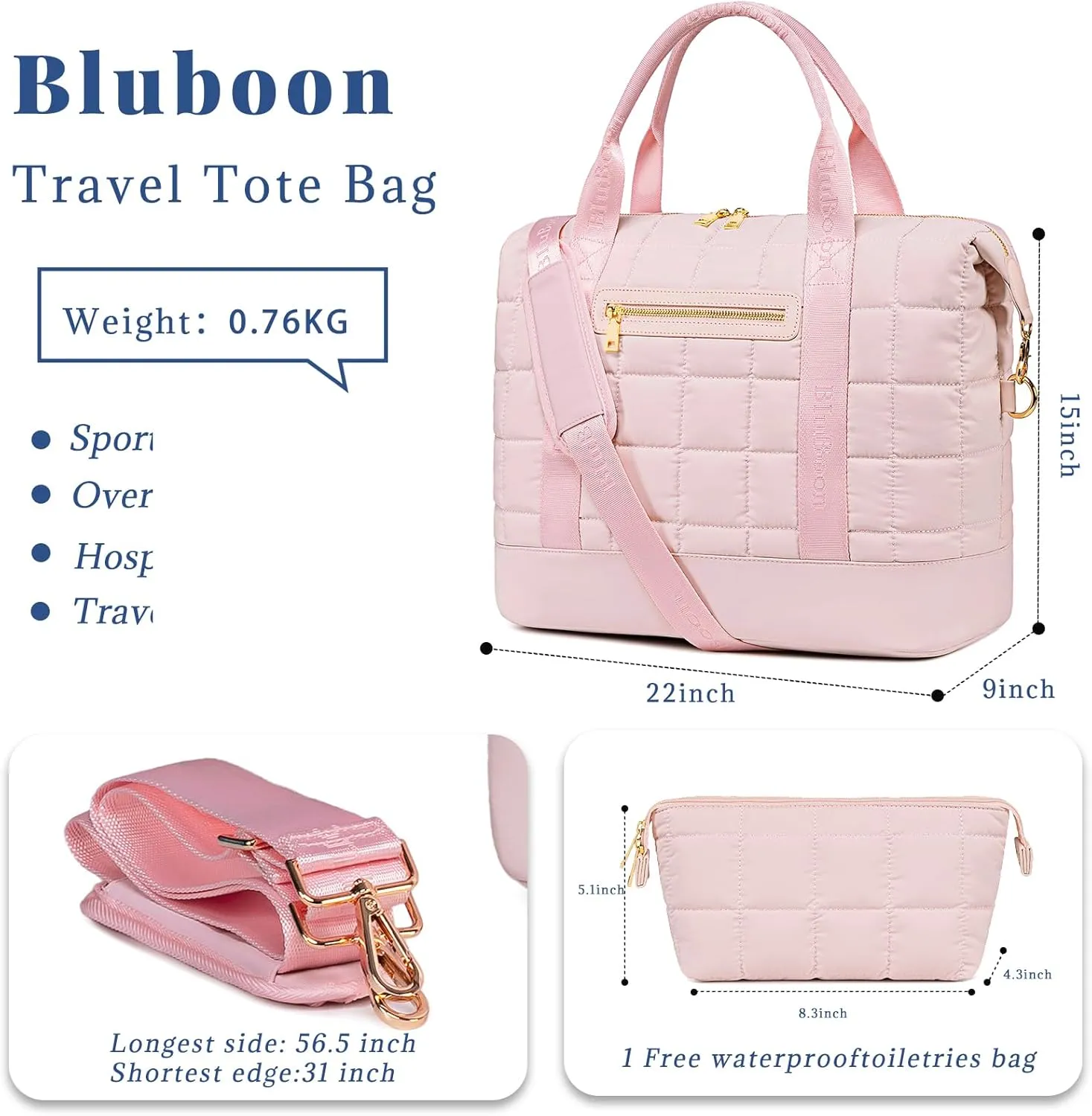 BLUBOON Travel Tote Bags with Zipper Ladies Canvas Bag Weekender Overnight Bag for Women Carry on Duffel Bag Trolley Sleeve